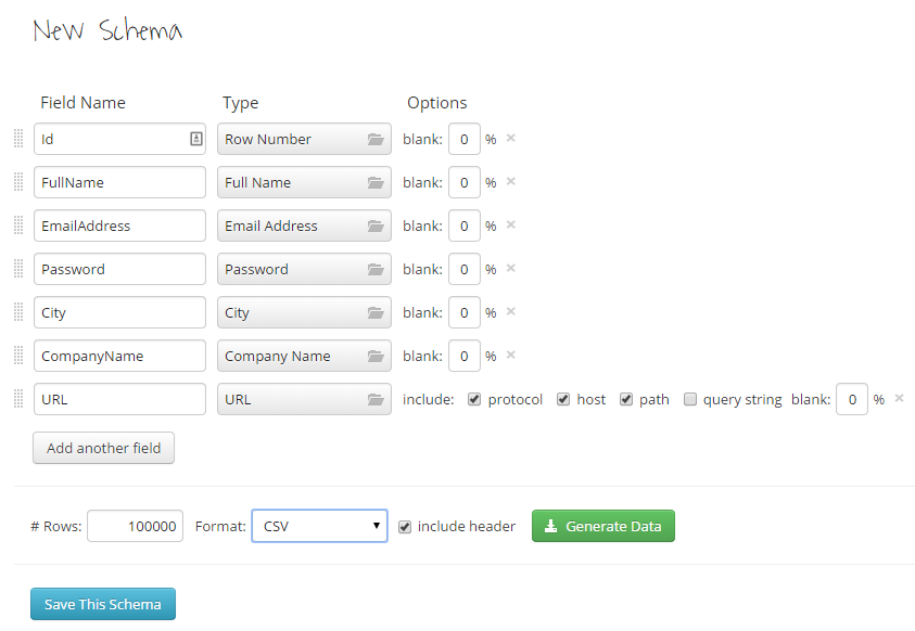 Mockaroo new schema